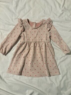 Girls' Light Pink Polka Dot Long Sleeve Casual Dress